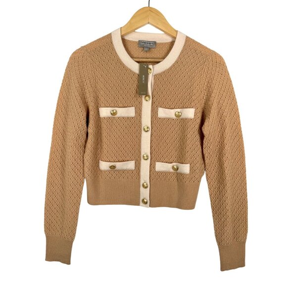 J. Crew Sweaters - J.Crew Cashmere pointelle cardigan sweater tan sz S